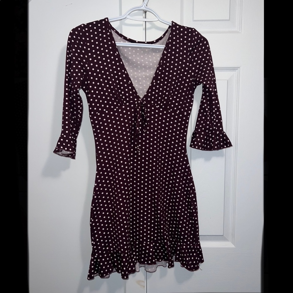 Maroon and white polka dot dress
